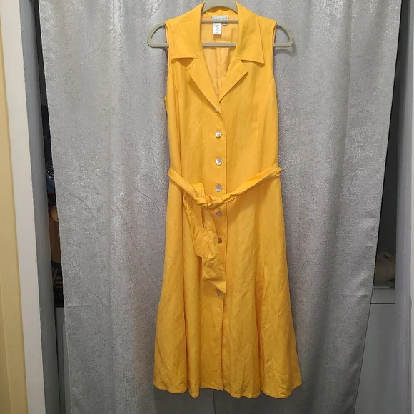 Coldwater Creek Linen blend sleeveless Maxi Dress Modest Button Up Size 16 P - Picture 9 of 16